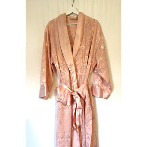 Vintage Victoria's Secret Robe And Slip Large Set Pink Blush Floral Shiny Satin